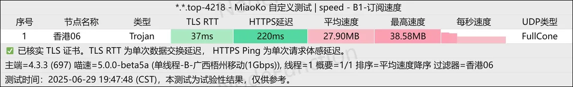 广西梧州移动千兆单线程测试